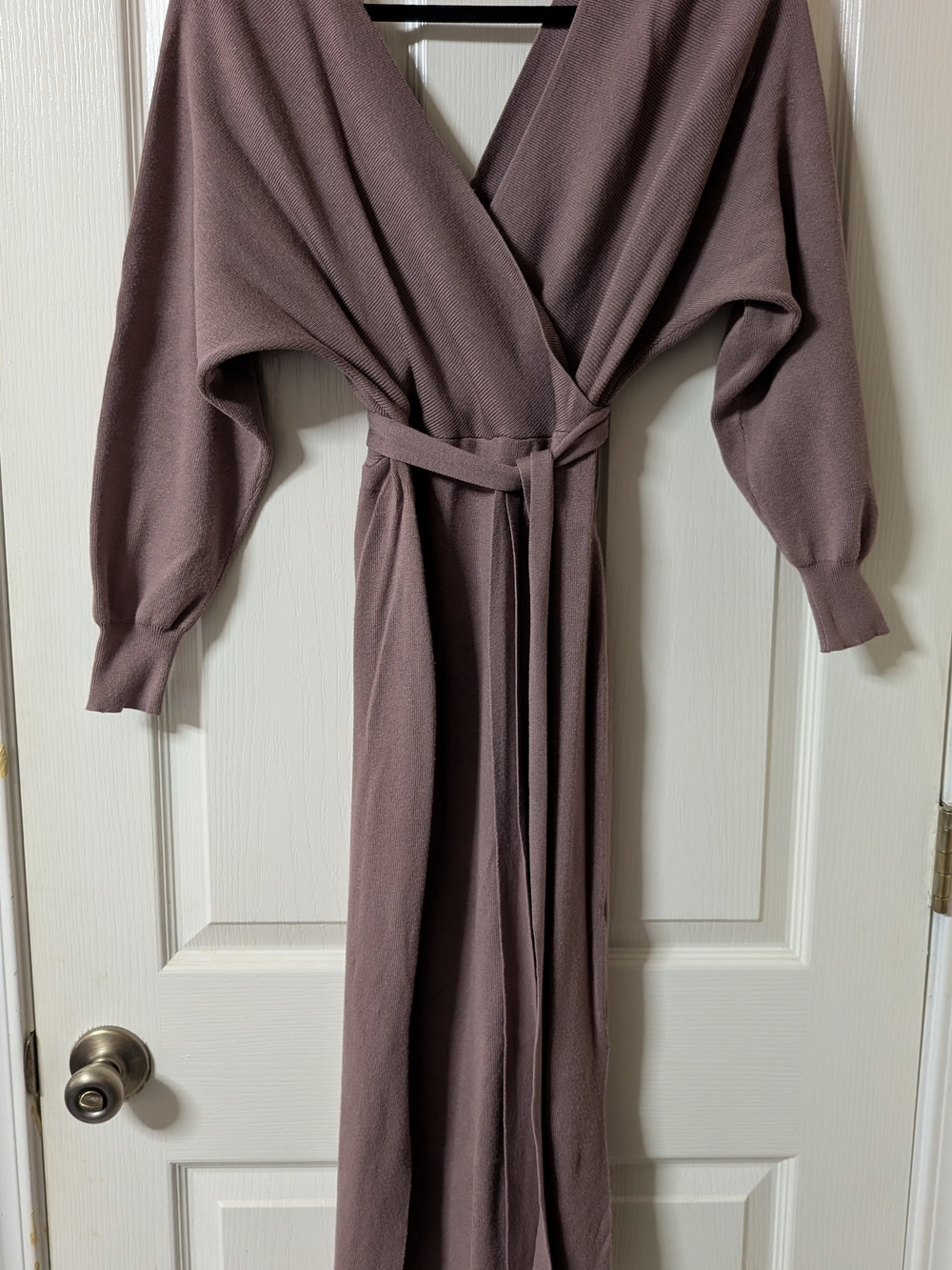 Mauve Wrap Knit Maxi Dress with Belt